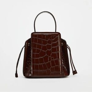Zara Brown Crocodile-Embossed Handbag